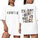 VKEGNIO Auntie T Shirt Womens Oversize Cool Aunts Club Tshirts Fashion Auntie Letter Print Crewneck Short Sleeve Shirt Tops（Small,White)