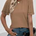 SHEWIN Women's Short Sleeve Summer Tops Crewneck Knit Solid Loose Casual Basic T Shirts Tee Blouses (Beige, XXL)
