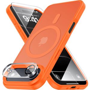 Yriklso 3 in 1 Strong Magnetic Case for iPhone Air,1X Screen Protector +1X Camera Lens, Protective Shockproof Cover,Phone Case for iPhone Air 6.5" Matte Orange