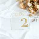 Wedding Table Numbers 1-10 with Holders, 5 x 7 Inch Transparent Acrylic Reception Table Signs Golden Letters, Number Cards for Party, Restaurant