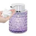 Fvstar 10 Oz Glass Hand Soap Dispenser with Pump, Refillable Bathroom Gold Foaming Soap Dispenser, Vintage Glass Diamond Lotion Container Bottle for Bathroom and Kitchen (1, Purple and Silver)