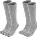Merino Wool Toe Socks for Men&Women Hiking Cushion Five Finger Boot Socks Crew Length (2 Pairs) (Gray, S)
