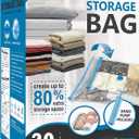 Cozy Essential Vacuum Storage Bags, 80% Compression Vacuum Seal Space Saver Plastic Packaging Bags for Clothes, Blankets, Pillow, Bedding, Comforters, Sealer Clothing Storage,20 Combo
