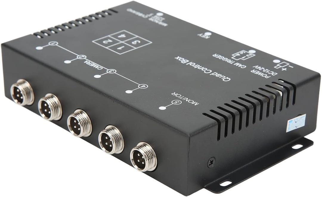 Fydun Car Parking Camera Video Splitter 4 Channel Car Backup Camera Video Screen Splitter Switch for RV Truck Bus Trailer 1080P DC12V 24V