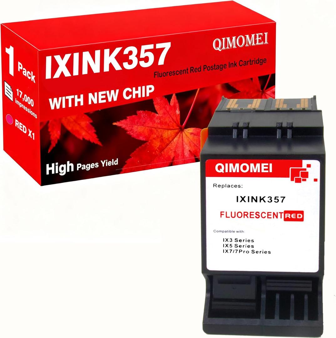 IXINK357 IXINK 357 Red Ink Compatible for Ink Cartridge IXINK357 Fluorescent Red Postage Ink for IX3 IX5 IX7 Pro Series IX-3 IX-5 IX-7 IX-7 Pro Mailing Systems Postage Meter (1Pack)