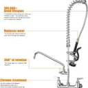 Commercial Sink Faucet with Sprayer for Kitchen: MSTJRY 42" Height 8" Center 14" Swing Spout Pre Rinse Assembly Wall Mount Commercial Faucet with Sprayer Fit for 3 Compartment Sink - Polished Chrome