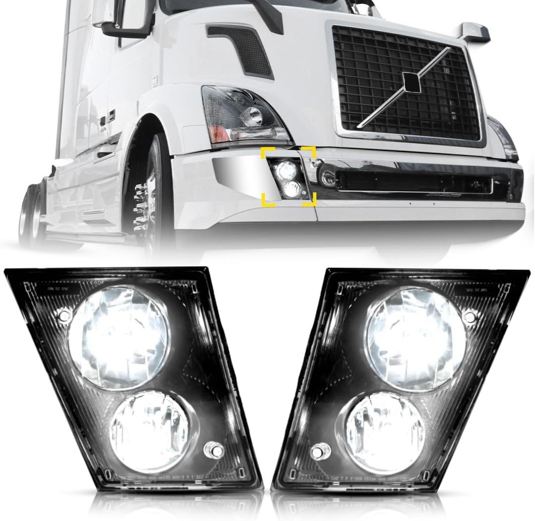 Fog Light Lamp Replacement for 1997-2015 Volvo VNL Trucks Pair Set (Led-Chrome-Two Light)