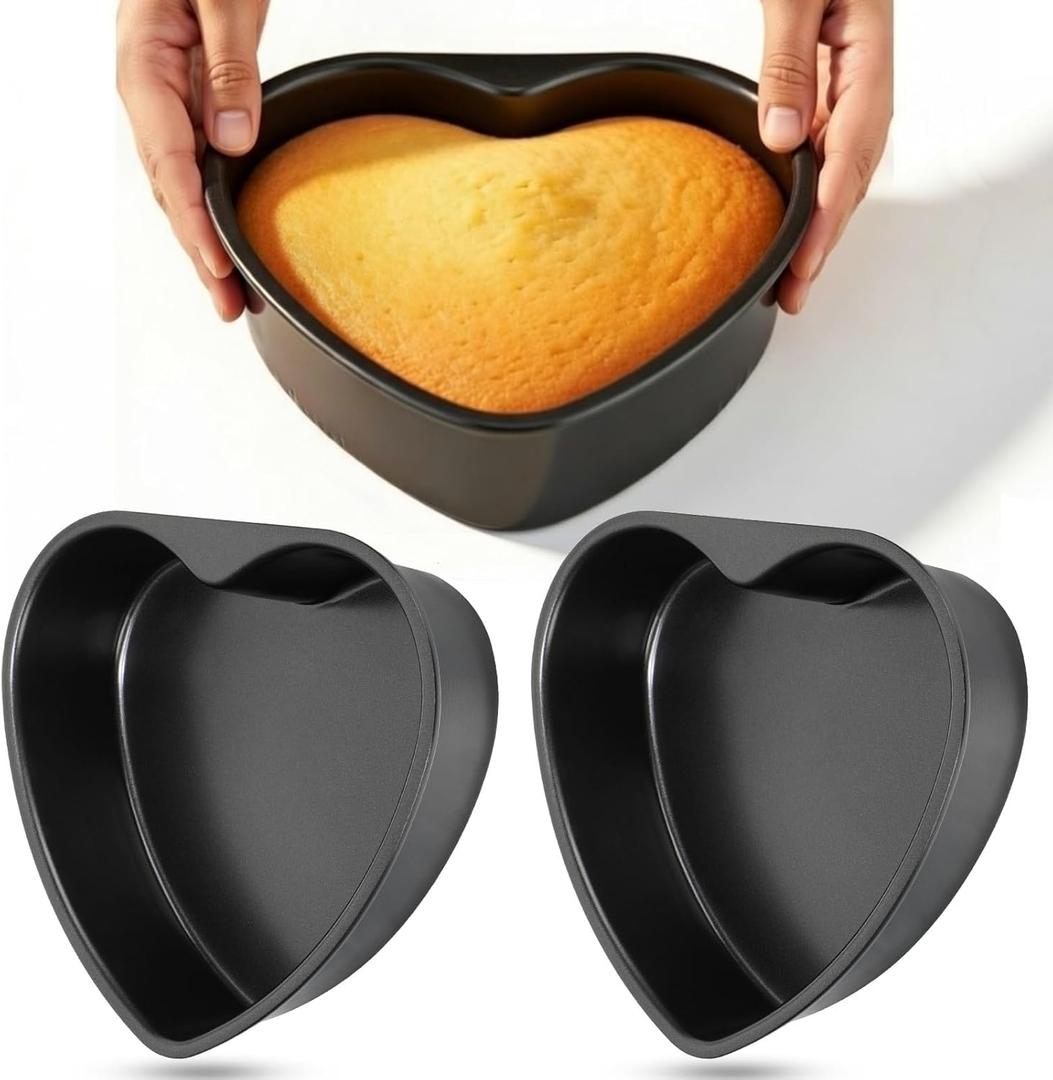 Nuogo 3 Pack 8 Inch Heart Shaped Cake Pans Aluminum Heart Cake Mold Baking Pans for Valentine's Day Birthdays Weddings Durable Nonstick Heart-shaped Tins for DIY Baking(Black)