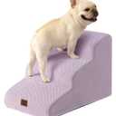 EHEYCIGA Curved Dog Stairs Ramp for Small Dogs 15.7" H, 3-Step Dog Steps for Couch Sofa and Chair, Pet Stairs for Cats, Non-Slip Balanced Pet Steps Indoor, Lilac