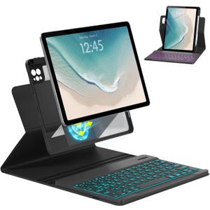 Magnetic Keyboard Case for iPad Air 11-inch (M2 2024) & Pro 11 1st/2nd/3rd/4th,360 Rotation Detachable & 7 Color Backlit BT Keyboard Cover for ipad Air 5th 4th Generation 10.9 inch (Black)