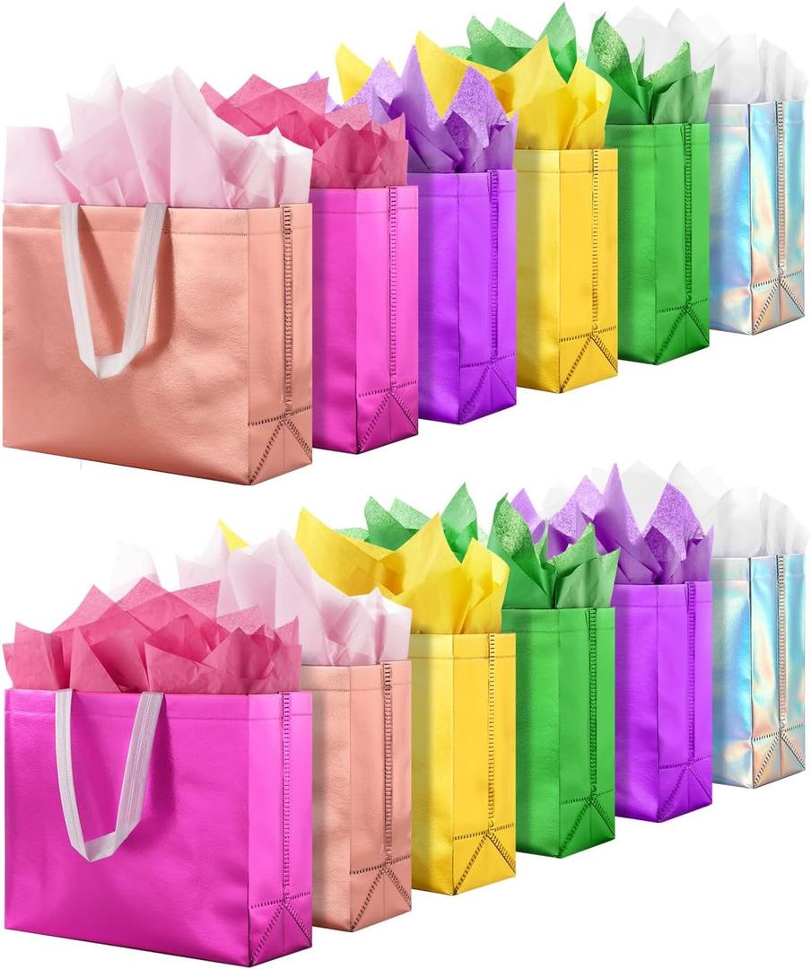 Lzerking Gift Bags with Handles 30 Pack 13x5x11in Includes Tissue Paper Colorful Reusable Gift Bags for Parties, Birthdays, Weddings, Holidays