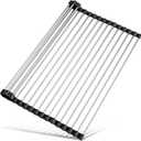 Tomorotec 17.7" x 15.5" Roll Up Dish Drying Rack Over Sink Drying Rack Sink Cover Kitchen Sink Accessories Gadget Multipurpose Organizer Foldable Stainless Steel Drainer (Black)