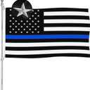 Thin Line Police Flag Embroidered 5x8 Outdoor Heavy Duty 210D Blue Stripe Blue Lives Matter Flags Banners with 2 Metal Grommets, 4 Rows of Stitching
