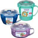 Sistema Microwave Containers | Soup Mug, Porridge Bowl & Noodle Bowl | Food Containers With Steam Release Vents | BPA-Free | Red | 3 Count