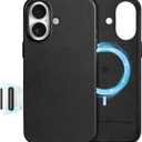 SHIELDON Genuine Leather Case for iPhone 16 6.1", [Camera Button Updated], Compatible with MagSafe, Magnetic Wireless Charging/Anti-Scratch/Shockproof/Metal Button/Camera Bump Frame/Slim Cover - Black