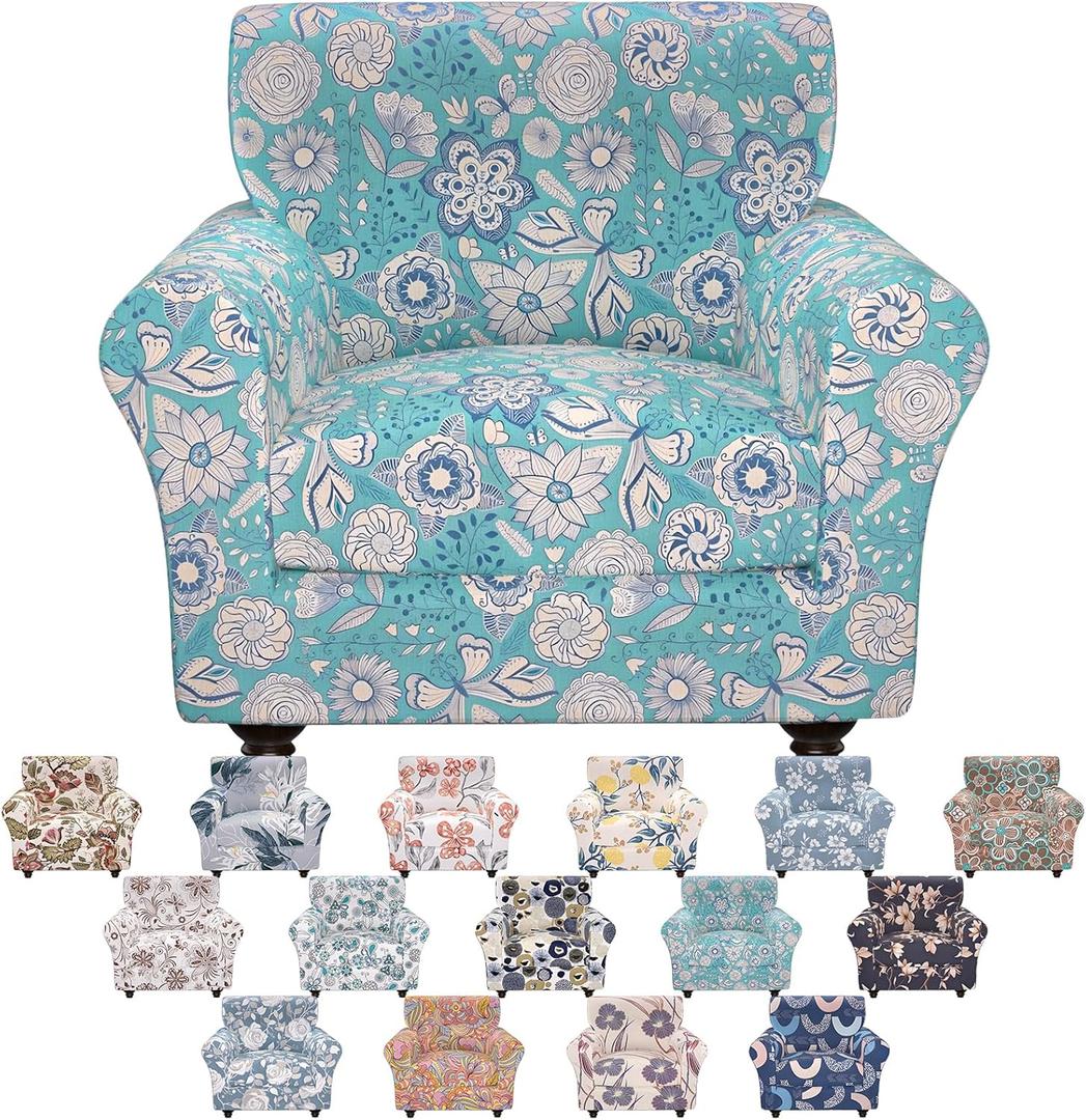 Floral Pattern Stretch Sofa Cover Printed Couch Covers 2 Piece Armchair Slipcover Set with Chair Cushion Cover, Washable Furniture Protector Elastic Living Room Sofa Covers,for Kids Pet (Small, J)