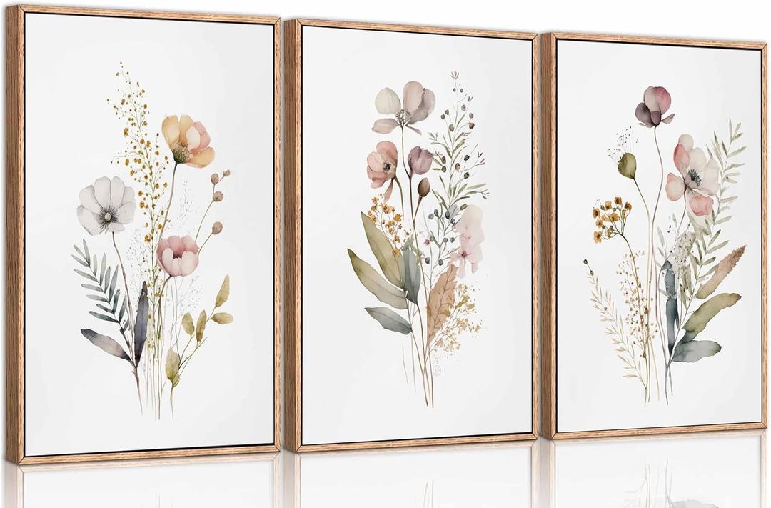 3Pcs Watercolor Wildflower Canvas Wall Art Modern Minimalist Colorful Botanical Floral Painting Pictures Wall Decor Flower Poster Print Artwork for Living Room Bedroom Woman's room Decoration Unframed (24L" x 16W")