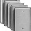 [5 Pack] BESTTEN 1-Gang Oversize No Device Blank Metal Wall Plate, Oversized Jumbo Stainless Steel Outlet Cover, Screw Included, Silver