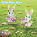 2 x Easter Decorations Outdoor,2 Pack Metal Easter Egg Bunny Yard Signs for Outside,Cute Bunny Garden Stakes for Lawn,Yard,Rabbit Gifts for Women