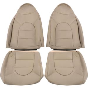 4 PCS Tan Leather Passenger Driver Side Bottom and Top Lean Back Seat Covers Compatible with (Fit F Series) 250 350 450 550 1999 2000