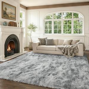 6x9 Ft Large Shag Rugs for Living Room Decor, Tie-Dyed Ultra Soft Fluffy Furry Area Rugs for Bedroom Indoor Floor, Aesthetic Carpet for Kids Home (Grey)