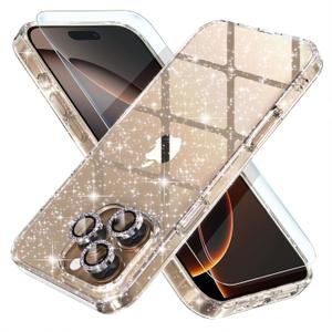 Choiche Compatible for iPhone 16 Pro Max Case, Women Cute Clear Glitter Bling Sparkly Case, [3 x Diamond Camera Lens Protectors] [2 x Tempered Glass Screen Protectors] 6.9-inch (Glitter Clear)