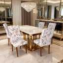 Chair Covers Dining Room Set of 6,Printed Patterned Stretch Non Slip Chair Slipcover Removable Washable Kitchen Chair Protector Cover for Home Hotel Banquet Party Office (White Brown Ornate Pattern)