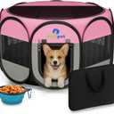 Playpen for Small Dogs Cats Crate: Puppy Play Pen Indoor Outdoor Foldable Potable Exercise Cage Pop up Kennel for Guinea Pig Rabbits Hamster Travel with Carrying Case & Food Bowl (Pink, M, 1)