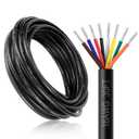 16 Gauge 8 Conductor Electrical Wire, 30FT 16AWG Black PVC Stranded Tinned Copper 8 Wire Cable, 16/8 Cord Extension Cable
