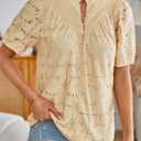 Summer Womens Tops Floral Lace Embroidered Blouses Ruffled Stand Collar Shirts Casual Short Sleeve Clothes Trendy (XL)