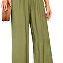 GUOLEZEEV Women Wide Leg Flowy Linen Pants Loose Drawstring Casual Pants Beach Vacation Trouser (Green, M)