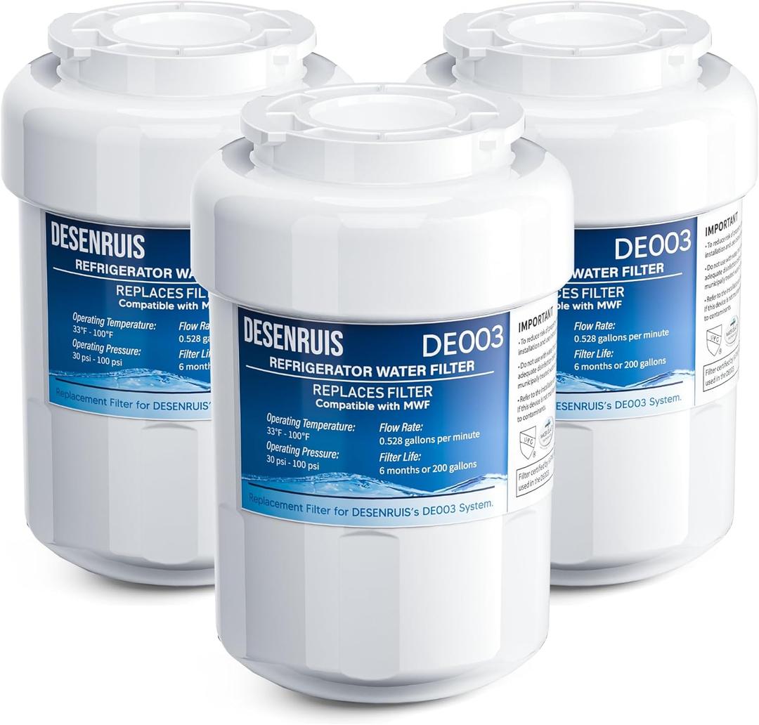 Water Filter Replacement Compatible with GE MWF, SmartWater MWFP, MWFA, GWF, HDX FMG-1, WFC1201, RWF1060, 197D6321P006, Kenmore 9991, Pack of 3, By DESENRUIS