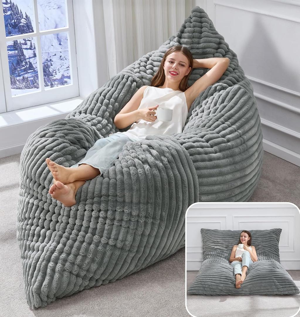 Hobestluk 3 in 1 Bean Bag Chair Giant Bean Bag Chairs Convertible Bean Bag Floor Cushion with Machine Washable Cover, Beanbag Chairs for Adult (Turquoise Grey), 75.59 X 55.12 X 19.69