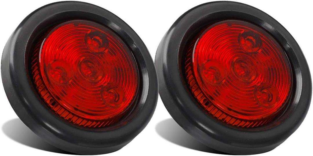 Partsam 2pcs Red Led Trailer 2" Round w/Plug & Grommet Kits, Marker, Flush Mount, Sealed 2" Round Led Marker Lights for RV Trucks