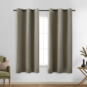 KOUFALL Taupe Short Curtains 45 Inch Length for Kitchen Bathroom Small Window 2 Panels Grommet Blackout Curtains for Bedroom,34x45 in Long