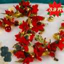 Glintoper 2 Pack Christmas Poinsettia Garland, 5.9 FT Lighted Artificial Garlands with 36 Red Flowers, Battery Operated with Timer Poinsettia String Lights, Light up for Xmas New Year Home Decor