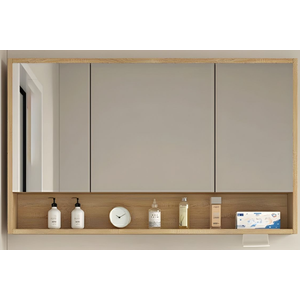 Brown Frameless Modern Medicine Cabinet with Shelves and Mirror Included - 38"L x 5"W x 28"H Lighting Not Included