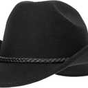 Vintage Western Cowboy Hat for Men Women - Wide Brim Cowgirl Fedora Hats with Braided Rope Band M