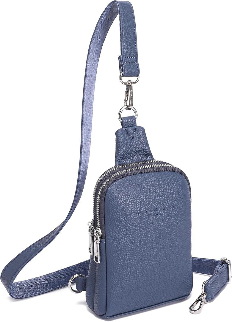 INICAT Small Crossbody Sling Bags for Women Vegan Leather Cell Phone Purse Fanny Packs for Women Men (Blue Dark)