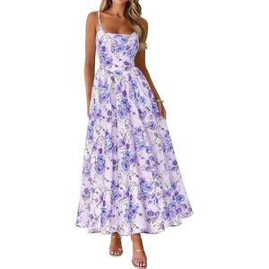 PRETTYGARDEN Womens 2026 Spring Boho Maxi Dress Eyelet Floral Long Flowy Sundresses Summer Beach Vacation Clothes, Small