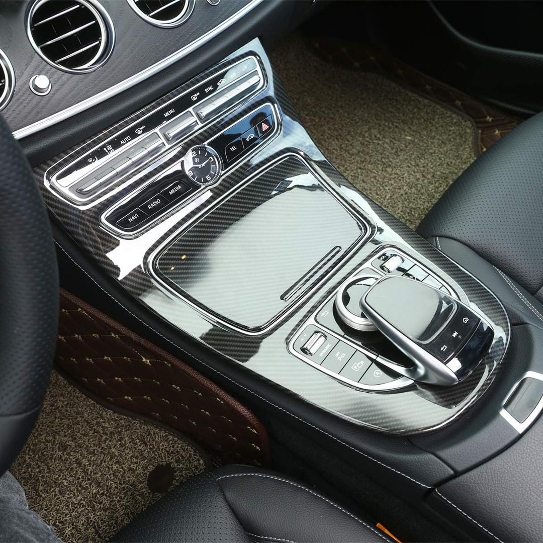 LLKUANG Center Console Gear Box Panel Cover ABS Carbon Fiber Style Compatible with Mercedes Benz E-Class W213 2016-2018