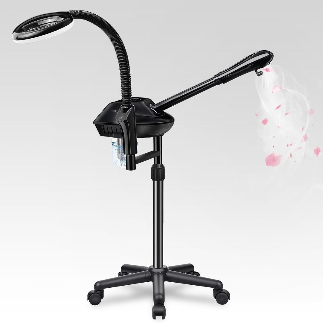 Retain Time Facial Steamer for Ozone Humidifier Atomizer Attach 5 Magnifier and Light, Professional Face Steamer Clean Skin Firming Pores and Moisturizing Suitable for a Beauty, Spa, at Home