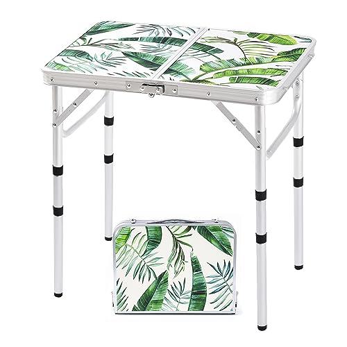 Folding Camping Table 2ft Portable Pinic Table Adjustable Height Small Card Table Aluminum Foldable Lightweight with Carry Handle for Outdoor Indoor Hiking Camp BBQ Beach (Monstera Palm Leaves), Size: 24"l X 16"w X 24"h