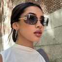 Dollger Rimless Y2K Sunglasses Women Retro Trendy Wrap Around Shield Frame Designer 90s Fashion Glasses