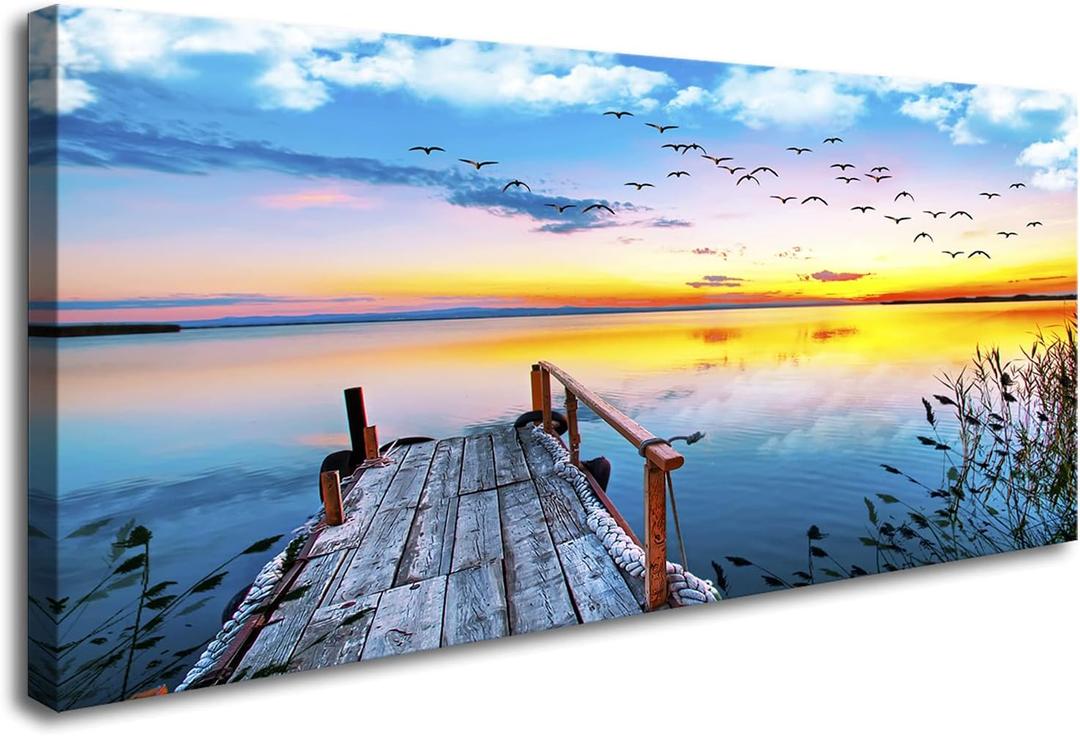 XXMWallArt FC2275 Jetty In The Sunset Lake Wall Art Canvas Prints Painting Nature Pictures Framed Landscape Paintings Canvas Wall Art for Living Room Bedroom Kitchen Home and Office Wall Decor, 60"L x 30"W