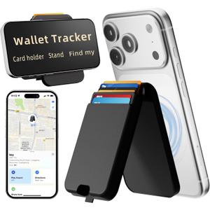 Magsafe Wallet Find My with Tracker, RFID Blocking Magnetic Wallet for iPhone 17/16/15/14/13/12 Series, 6 Cards Holder, Adjustable Stand, Rechargeable Mag Safe Wallet for Minimalist Men (Black)