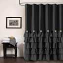 Seasonwood Black Ruffle Shower Curtain Farmhouse Style Black Fabric Shower Curtain Nature Button Shabby Chic Ruffles and French Country Style 7272