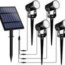 Christmas Solar Garden Spotlight White Outdoor, 4-in-1 Spot Lights 6000K IP65 Waterproof 9.8ft Cable 5W Separated Panel, Auto On/Off Spotlights for Tree Yard Driveway Pathway Pond Halloween