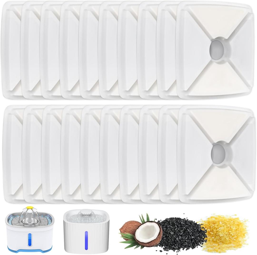 20 Pcs Cat Water Fountain Filters - Pet Water Fountain Filters 3 Triple Filters Replacement with Lonic Resin and Activated Carbon for Square 84oz/2.5L Automatic Pet Fountain Cat Water Fountain