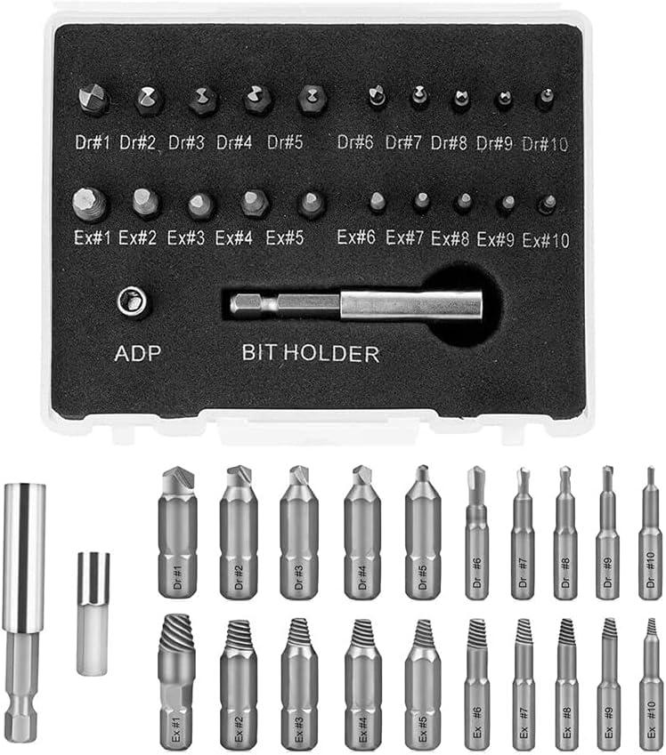 22pcs Damaged Screw Extractor Broken Screws and Bolt Stripped Remover Kit with Magnetic Extension Bit Holder & Socket Adapter